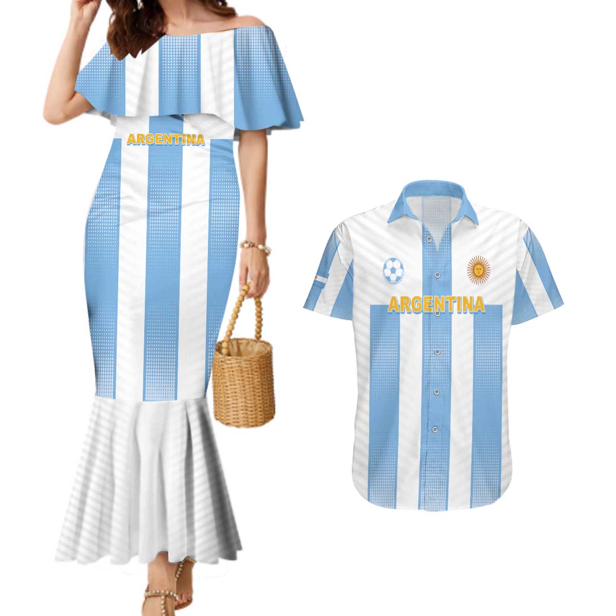 Custom Argentina Football Couples Matching Mermaid Dress and Hawaiian Shirt Albiceleste Unique Style