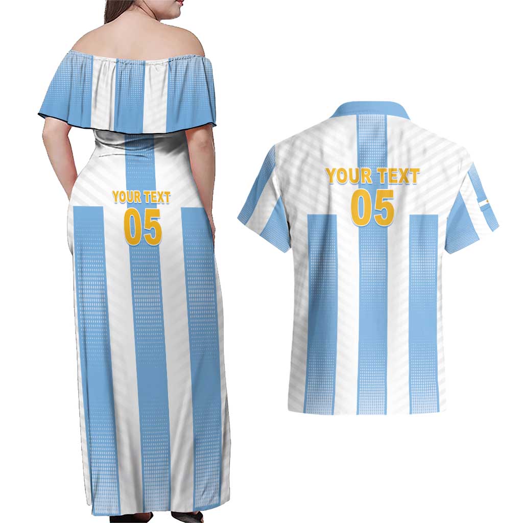 Custom Argentina Football Couples Matching Off Shoulder Maxi Dress and Hawaiian Shirt Albiceleste Unique Style