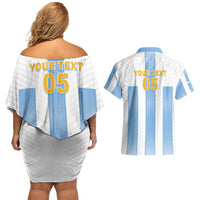Custom Argentina Football Couples Matching Off Shoulder Short Dress and Hawaiian Shirt Albiceleste Unique Style