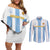 Custom Argentina Football Couples Matching Off Shoulder Short Dress and Long Sleeve Button Shirt Albiceleste Unique Style