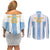 Custom Argentina Football Couples Matching Off Shoulder Short Dress and Long Sleeve Button Shirt Albiceleste Unique Style