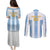Custom Argentina Football Couples Matching Puletasi and Long Sleeve Button Shirt Albiceleste Unique Style