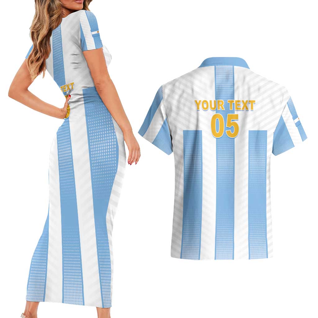 Custom Argentina Football Couples Matching Short Sleeve Bodycon Dress and Hawaiian Shirt Albiceleste Unique Style