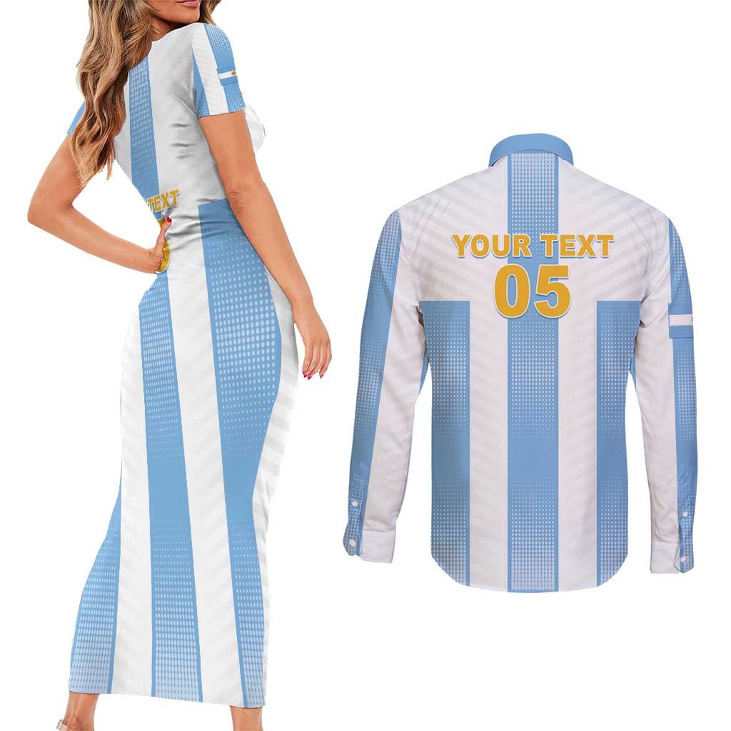 Custom Argentina Football Couples Matching Short Sleeve Bodycon Dress and Long Sleeve Button Shirt Albiceleste Unique Style