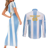 Custom Argentina Football Couples Matching Short Sleeve Bodycon Dress and Long Sleeve Button Shirt Albiceleste Unique Style