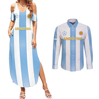 Custom Argentina Football Couples Matching Summer Maxi Dress and Long Sleeve Button Shirt Albiceleste Unique Style