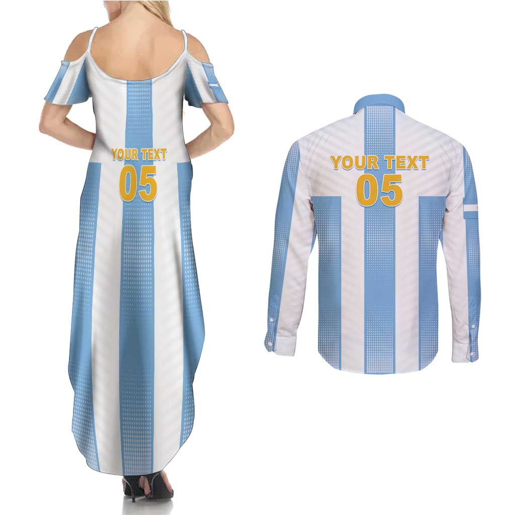 Custom Argentina Football Couples Matching Summer Maxi Dress and Long Sleeve Button Shirt Albiceleste Unique Style