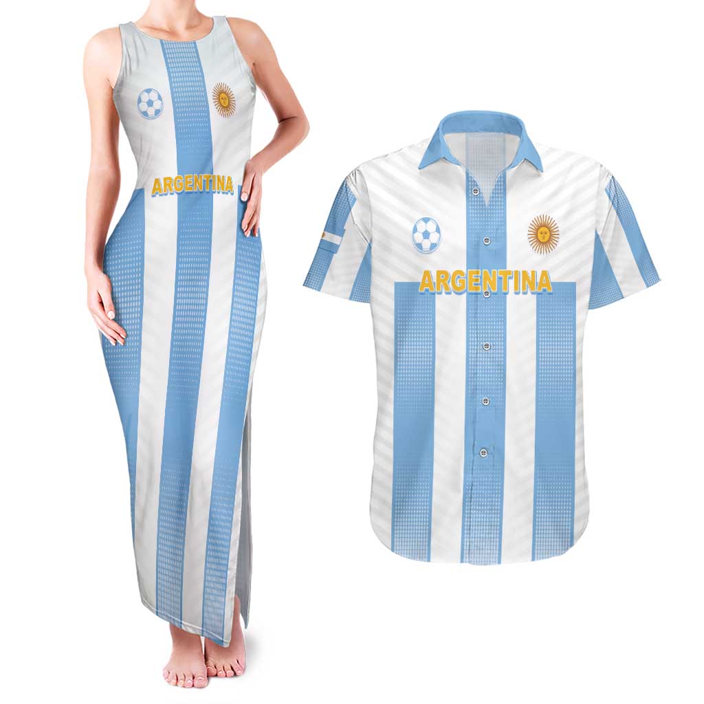 Custom Argentina Football Couples Matching Tank Maxi Dress and Hawaiian Shirt Albiceleste Unique Style