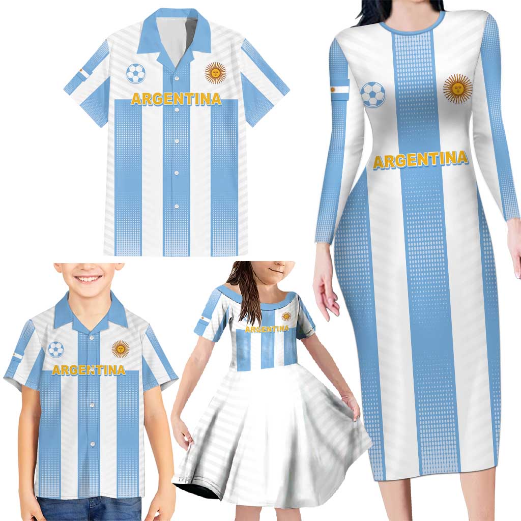 Custom Argentina Football Family Matching Long Sleeve Bodycon Dress and Hawaiian Shirt Albiceleste Unique Style