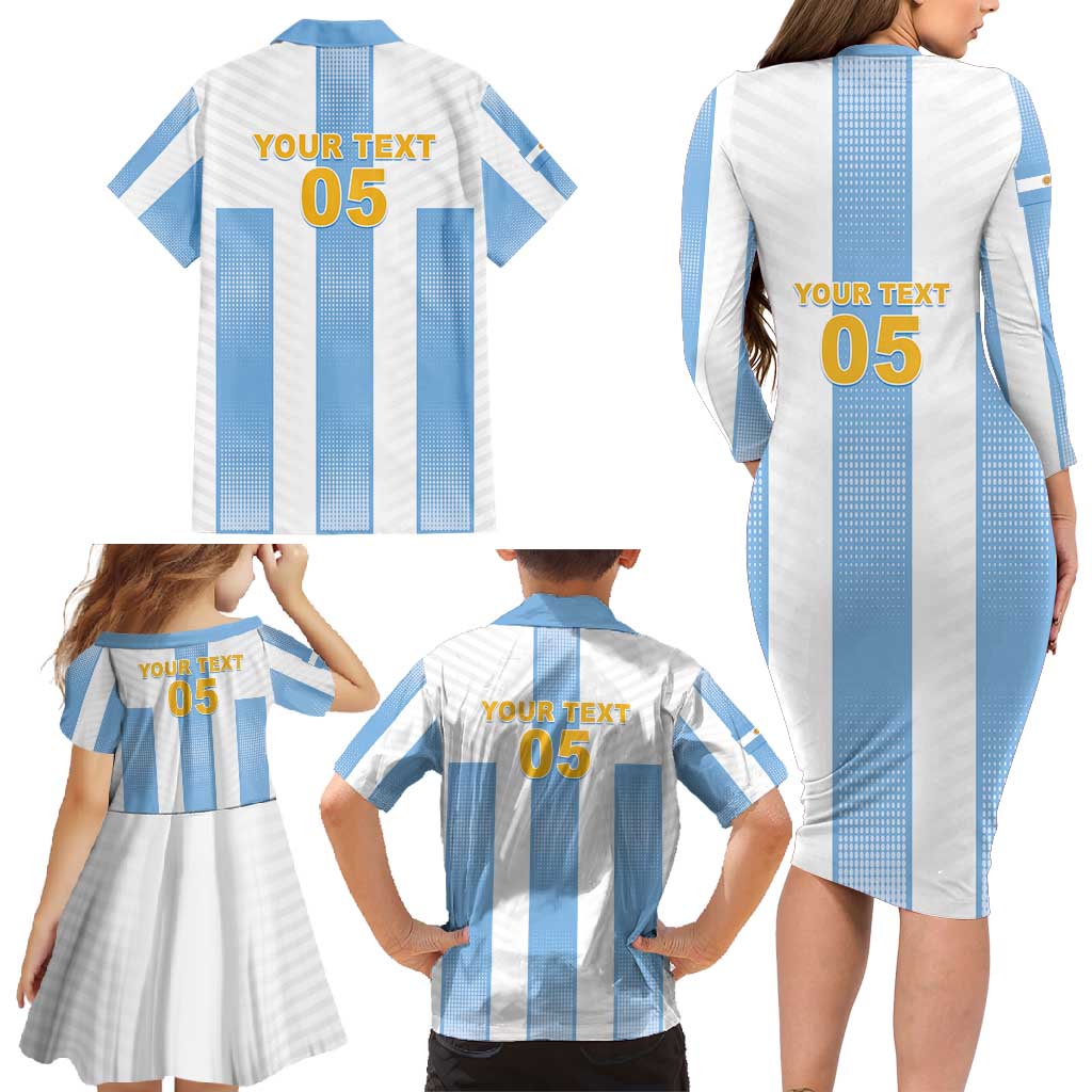 Custom Argentina Football Family Matching Long Sleeve Bodycon Dress and Hawaiian Shirt Albiceleste Unique Style