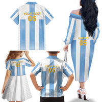 Custom Argentina Football Family Matching Off The Shoulder Long Sleeve Dress and Hawaiian Shirt Albiceleste Unique Style