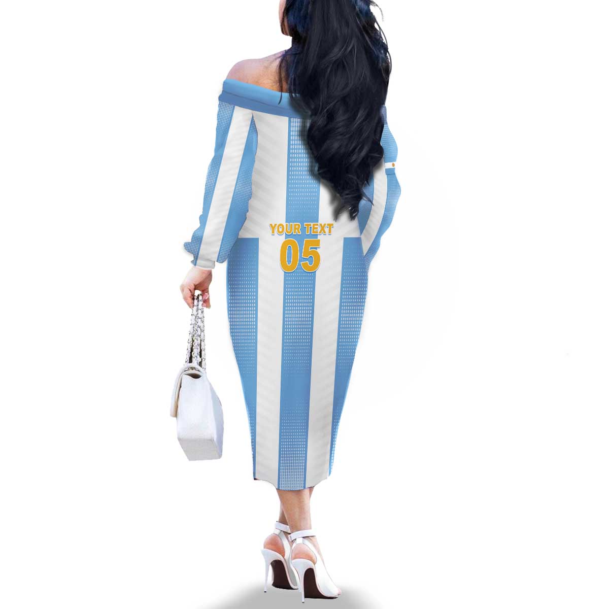 Custom Argentina Football Family Matching Off The Shoulder Long Sleeve Dress and Hawaiian Shirt Albiceleste Unique Style