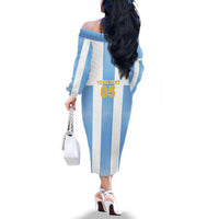 Custom Argentina Football Family Matching Off The Shoulder Long Sleeve Dress and Hawaiian Shirt Albiceleste Unique Style