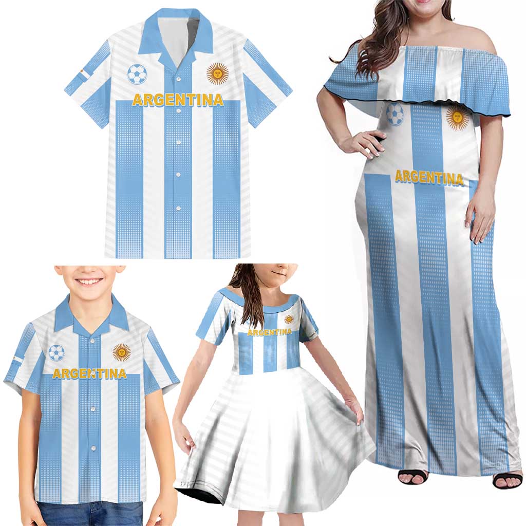 Custom Argentina Football Family Matching Off Shoulder Maxi Dress and Hawaiian Shirt Albiceleste Unique Style