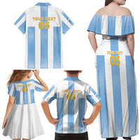 Custom Argentina Football Family Matching Off Shoulder Maxi Dress and Hawaiian Shirt Albiceleste Unique Style