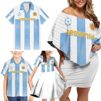 Custom Argentina Football Family Matching Off Shoulder Short Dress and Hawaiian Shirt Albiceleste Unique Style
