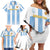 Custom Argentina Football Family Matching Off Shoulder Short Dress and Hawaiian Shirt Albiceleste Unique Style