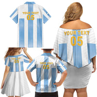 Custom Argentina Football Family Matching Off Shoulder Short Dress and Hawaiian Shirt Albiceleste Unique Style