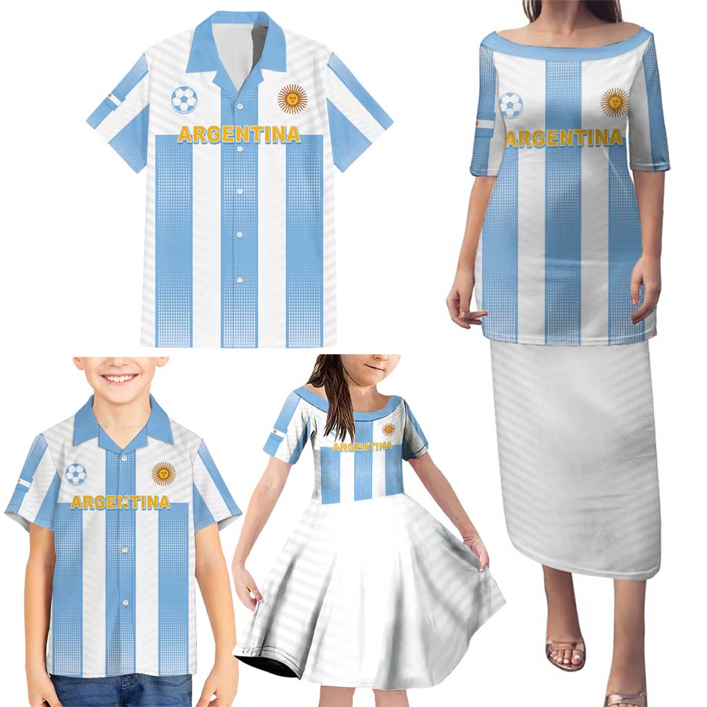 Custom Argentina Football Family Matching Puletasi and Hawaiian Shirt Albiceleste Unique Style