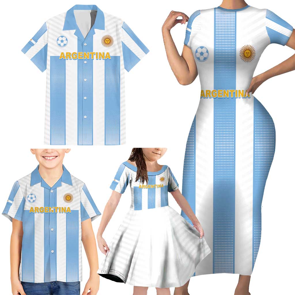 Custom Argentina Football Family Matching Short Sleeve Bodycon Dress and Hawaiian Shirt Albiceleste Unique Style