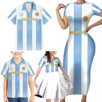 Custom Argentina Football Family Matching Short Sleeve Bodycon Dress and Hawaiian Shirt Albiceleste Unique Style