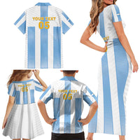 Custom Argentina Football Family Matching Short Sleeve Bodycon Dress and Hawaiian Shirt Albiceleste Unique Style