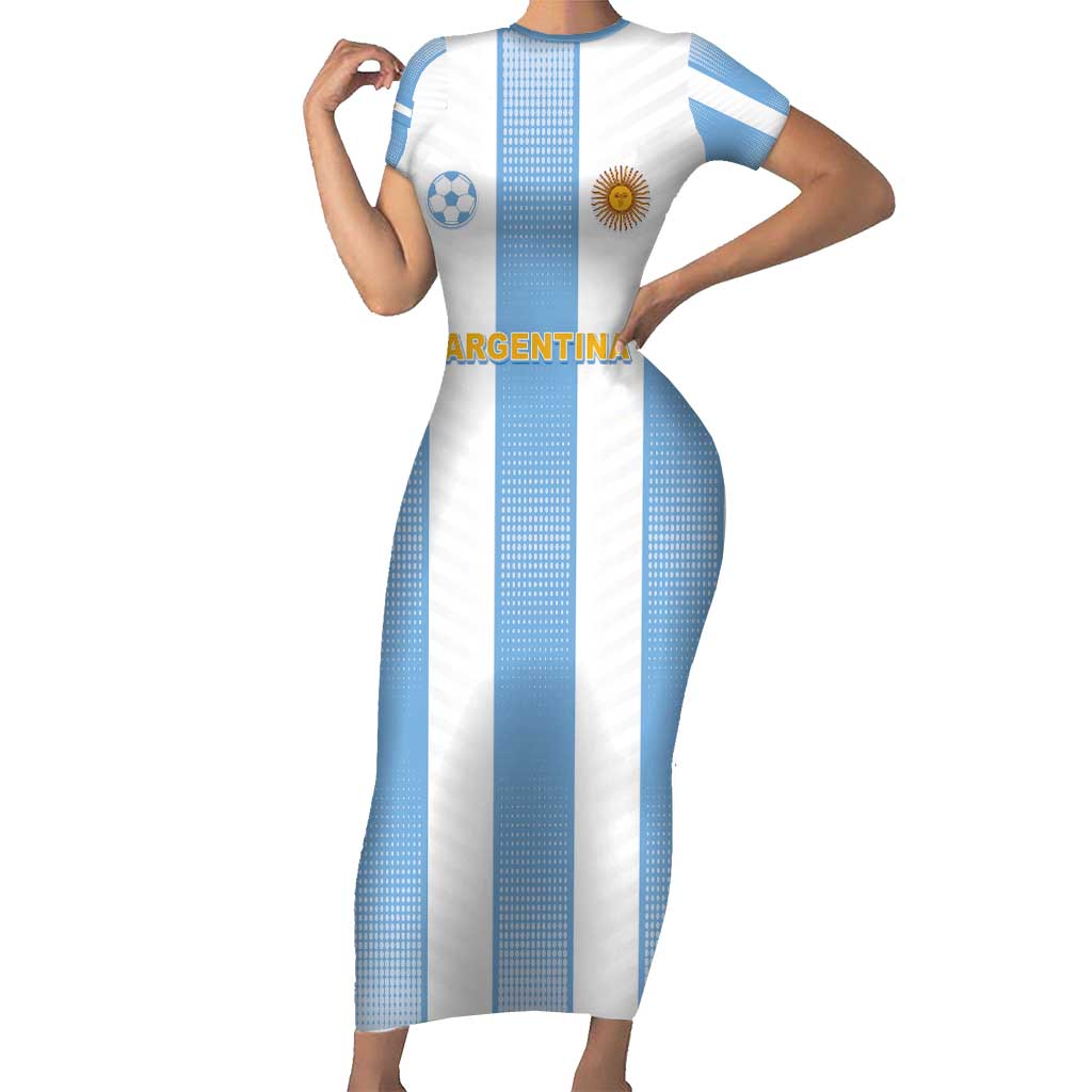 Custom Argentina Football Family Matching Short Sleeve Bodycon Dress and Hawaiian Shirt Albiceleste Unique Style