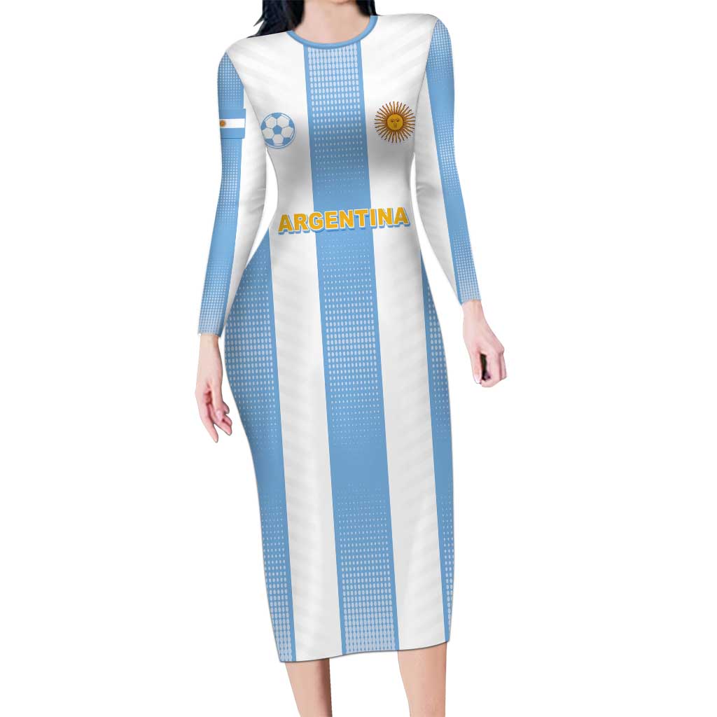 Custom Argentina Football Long Sleeve Bodycon Dress Albiceleste Unique Style