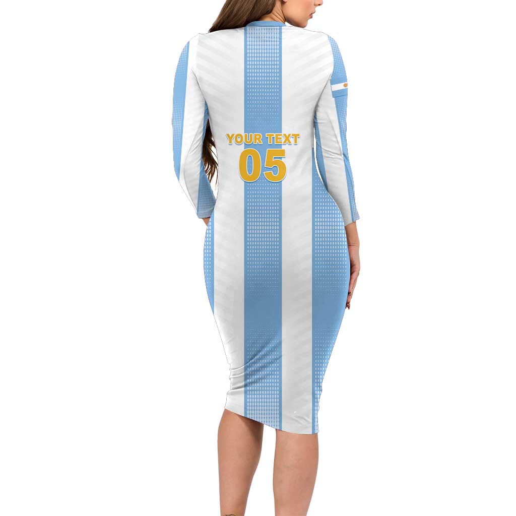 Custom Argentina Football Long Sleeve Bodycon Dress Albiceleste Unique Style