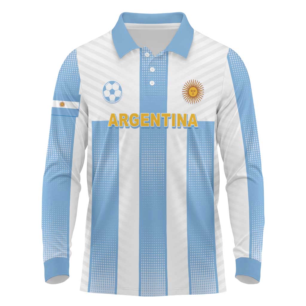 Custom Argentina Football Long Sleeve Polo Shirt Albiceleste Unique Style