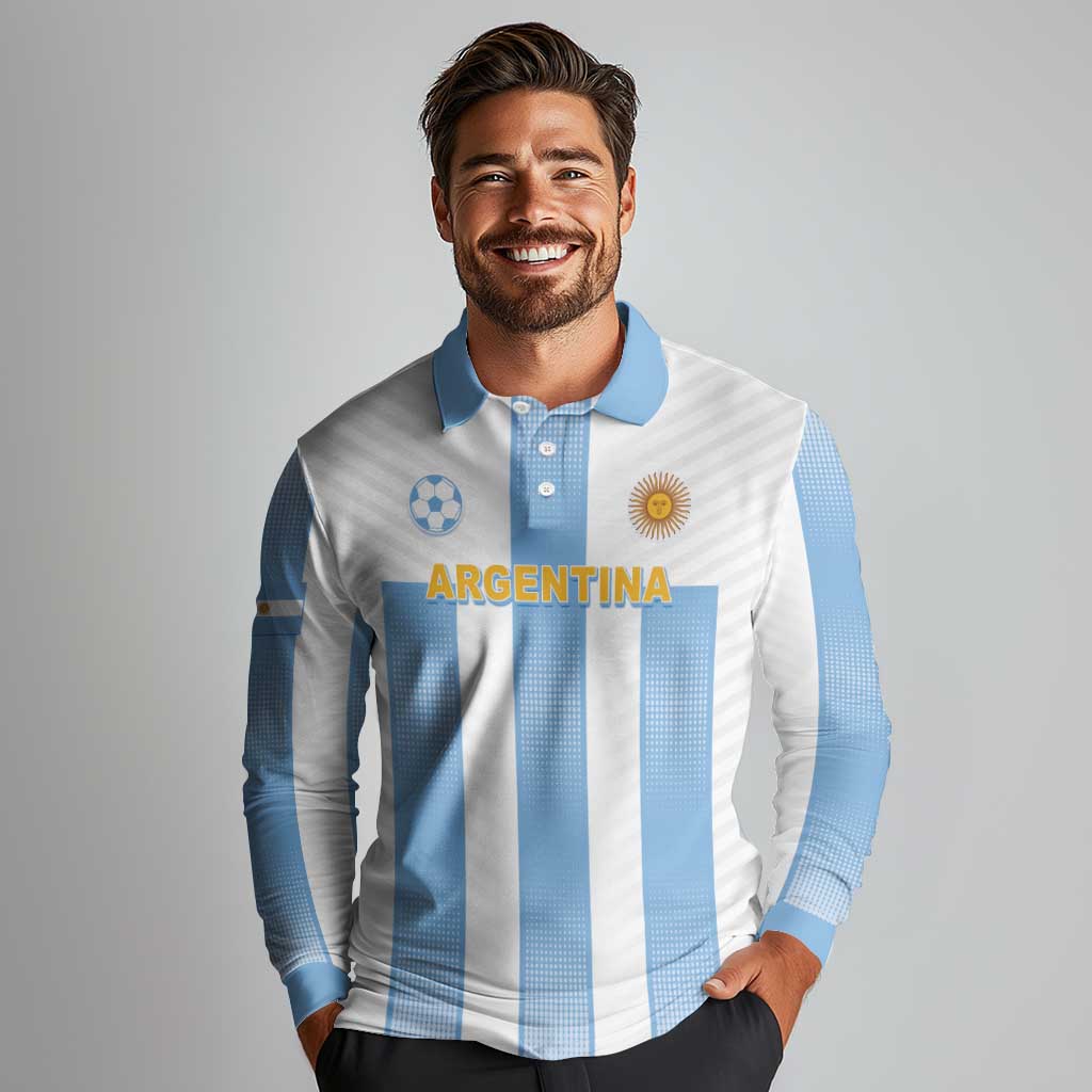 Custom Argentina Football Long Sleeve Polo Shirt Albiceleste Unique Style