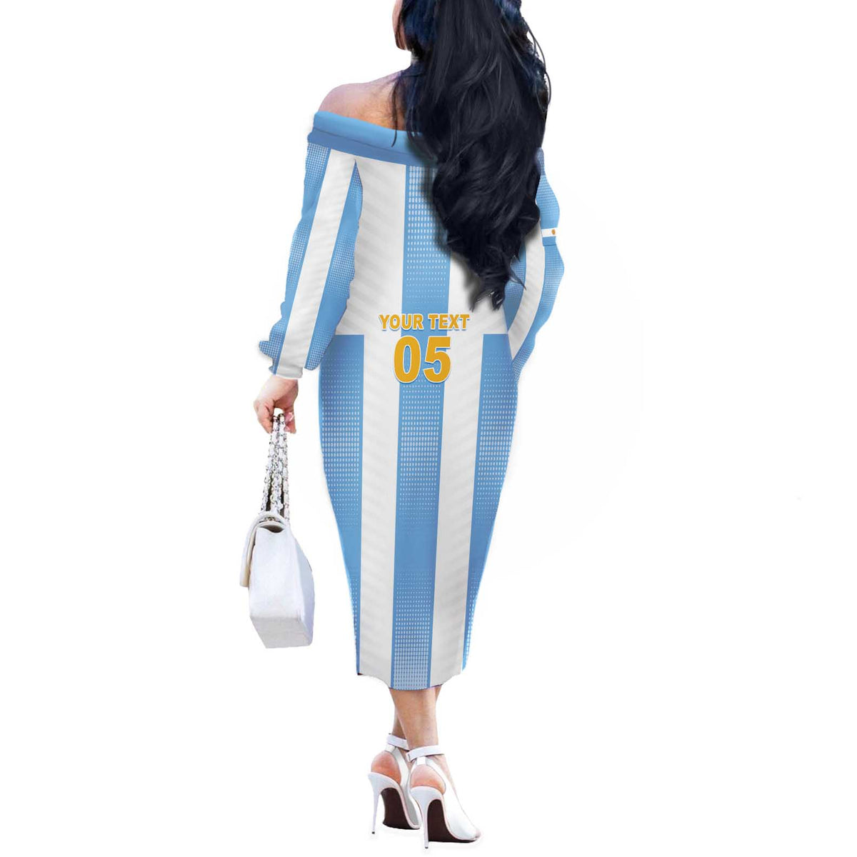 Custom Argentina Football Off The Shoulder Long Sleeve Dress Albiceleste Unique Style