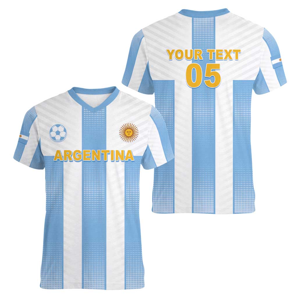 Custom Argentina Football Women V-Neck T-Shirt Albiceleste Unique Style