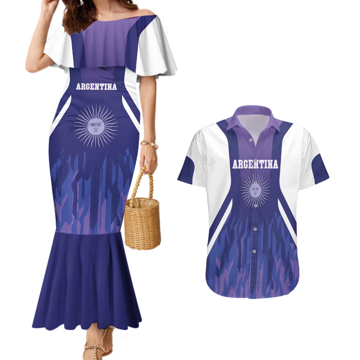 Custom Argentina 2025 Football Couples Matching Mermaid Dress and Hawaiian Shirt Purple Version