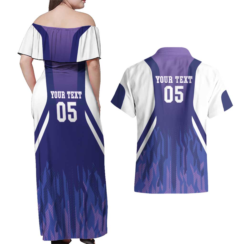Custom Argentina 2025 Football Couples Matching Off Shoulder Maxi Dress and Hawaiian Shirt Purple Version