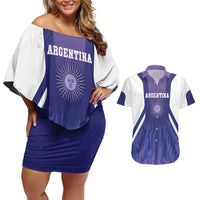 Custom Argentina 2025 Football Couples Matching Off Shoulder Short Dress and Hawaiian Shirt Purple Version