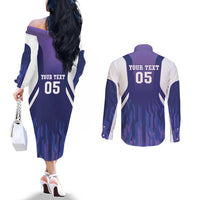Custom Argentina 2025 Football Couples Matching Off The Shoulder Long Sleeve Dress and Long Sleeve Button Shirt Purple Version