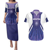 Custom Argentina 2025 Football Couples Matching Puletasi and Hawaiian Shirt Purple Version