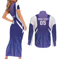 Custom Argentina 2025 Football Couples Matching Short Sleeve Bodycon Dress and Long Sleeve Button Shirt Purple Version