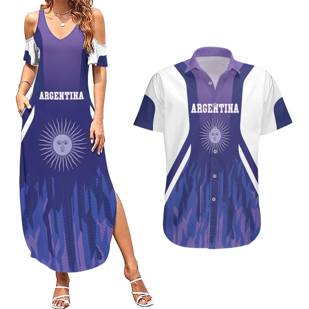 Custom Argentina 2025 Football Couples Matching Summer Maxi Dress and Hawaiian Shirt Purple Version
