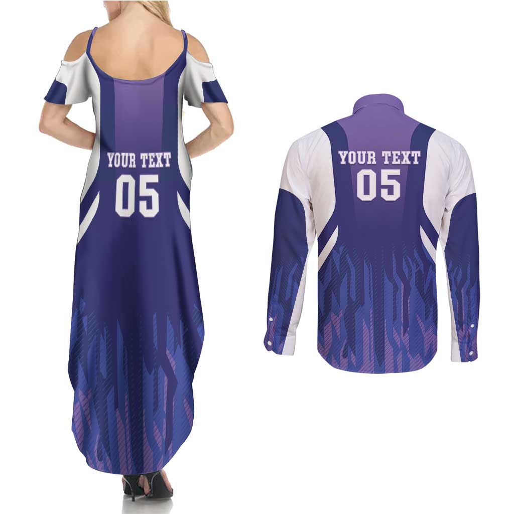 Custom Argentina 2025 Football Couples Matching Summer Maxi Dress and Long Sleeve Button Shirt Purple Version