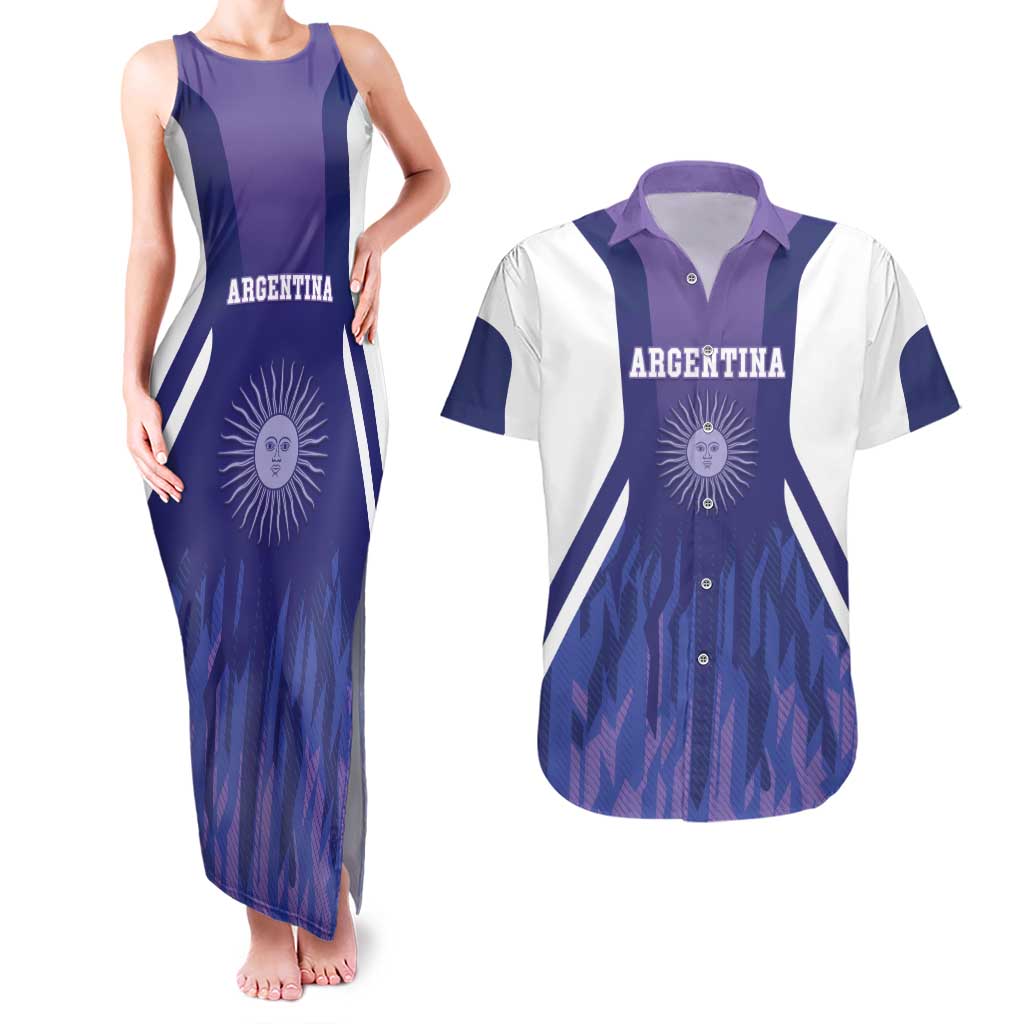 Custom Argentina 2025 Football Couples Matching Tank Maxi Dress and Hawaiian Shirt Purple Version
