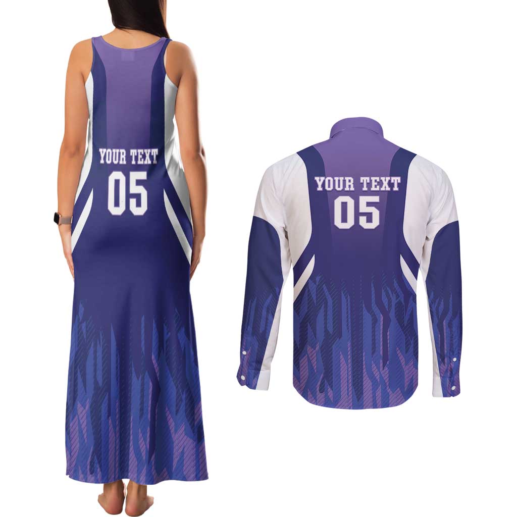 Custom Argentina 2025 Football Couples Matching Tank Maxi Dress and Long Sleeve Button Shirt Purple Version