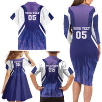 Custom Argentina 2025 Football Family Matching Long Sleeve Bodycon Dress and Hawaiian Shirt Purple Version