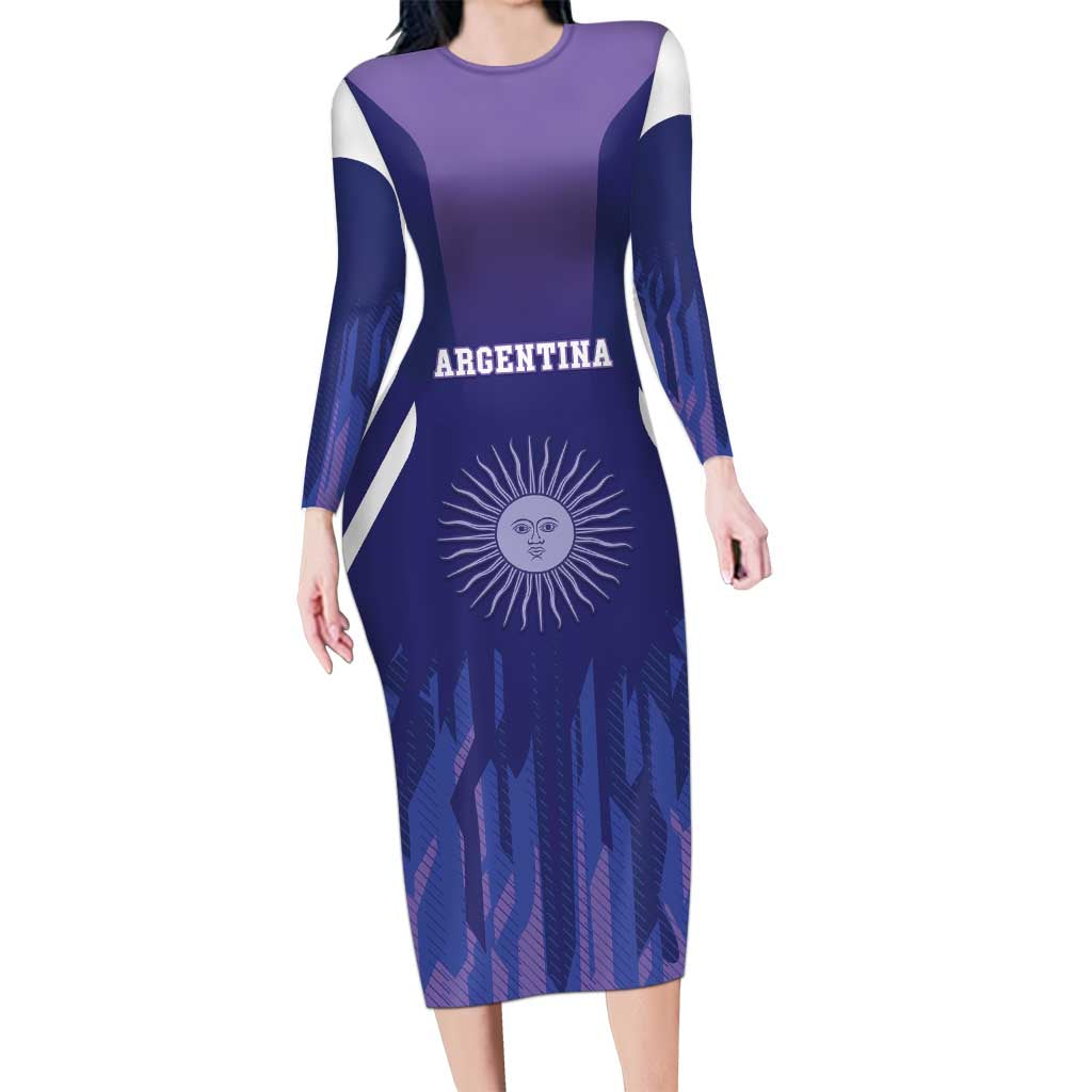 Custom Argentina 2025 Football Family Matching Long Sleeve Bodycon Dress and Hawaiian Shirt Purple Version