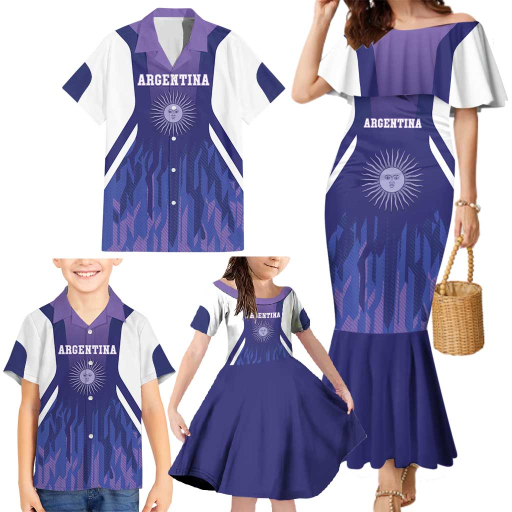 Custom Argentina 2025 Football Family Matching Mermaid Dress and Hawaiian Shirt Purple Version