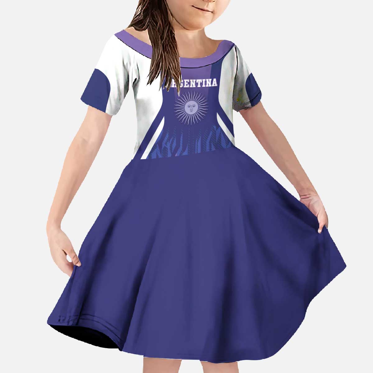 Custom Argentina 2025 Football Family Matching Off The Shoulder Long Sleeve Dress and Hawaiian Shirt Purple Version