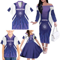 Custom Argentina 2025 Football Family Matching Off The Shoulder Long Sleeve Dress and Hawaiian Shirt Purple Version