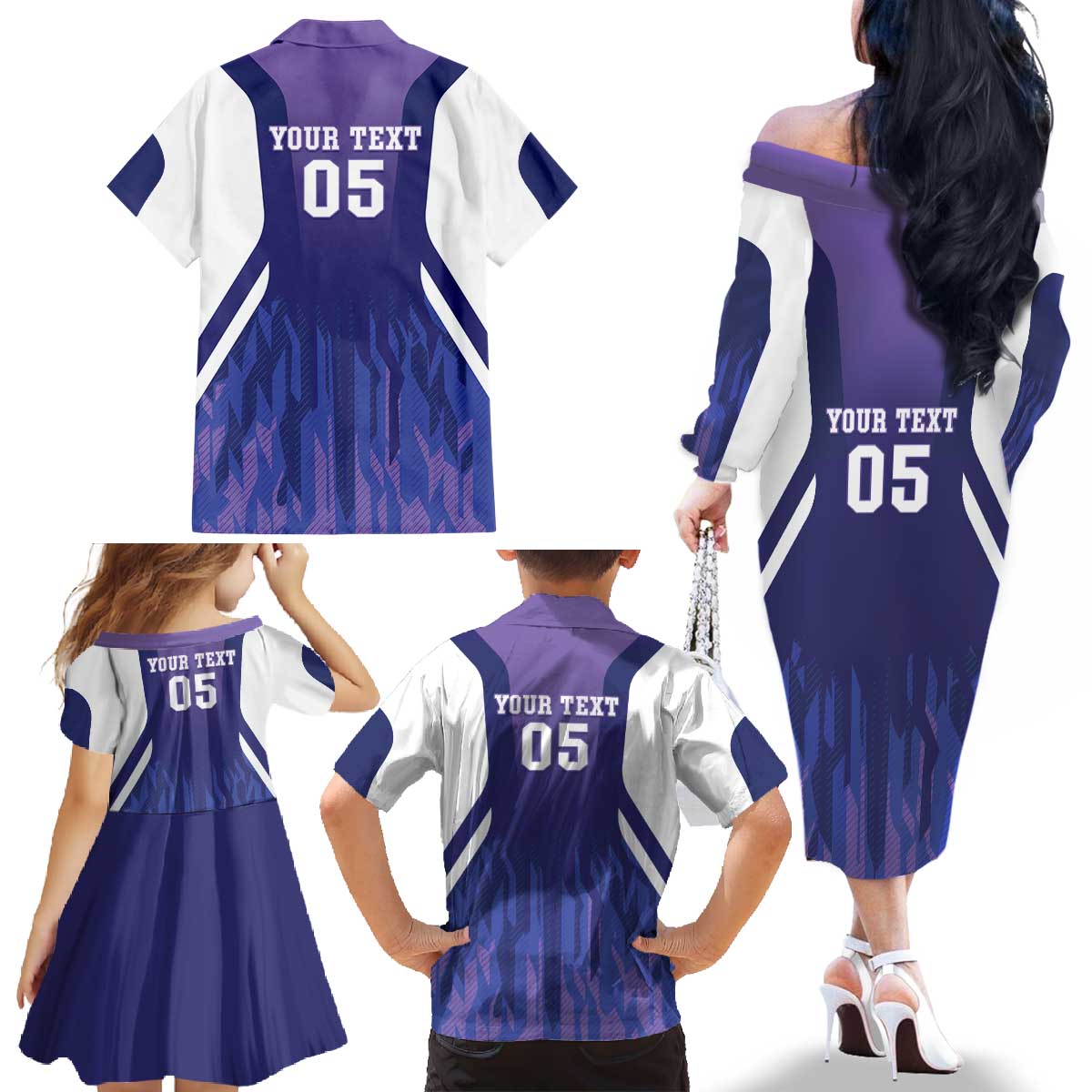 Custom Argentina 2025 Football Family Matching Off The Shoulder Long Sleeve Dress and Hawaiian Shirt Purple Version
