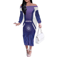 Custom Argentina 2025 Football Family Matching Off The Shoulder Long Sleeve Dress and Hawaiian Shirt Purple Version